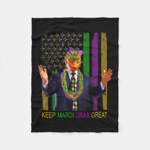 Keep Mardi Gras Great Funny Trump Mardi Gras 2025 Fleece Blanket