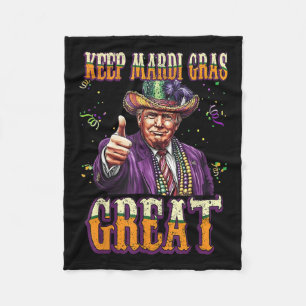 Keep Mardi Gras Great Funny Trump Mardi Gras 2025 Fleece Blanket