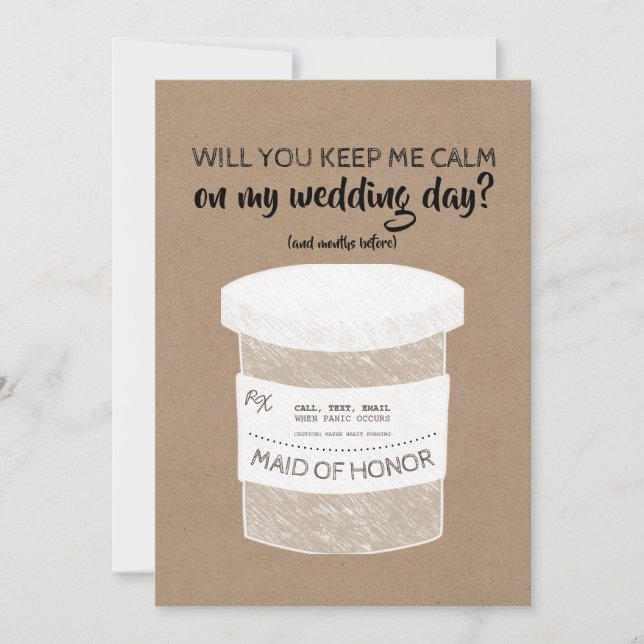 Keep Me Calm Funny Bridesmaid or Maid Of Honour Invitation (Front)