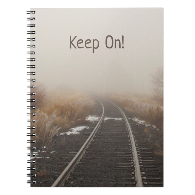 Keep On! Railroad Track in Winter Fog Photo Notebook (Front)