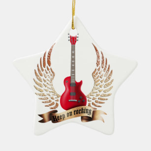 keep on rocking electric guitar wings ceramic ornament