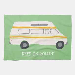 KEEP ON ROLLIN Retro Campervan Motorhome RV Green Kitchen Towel