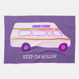 KEEP ON ROLLIN Retro Campervan Motorhome RV Purple Kitchen Towel
