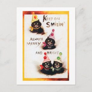 Keep on Smilin, Black Cat, Louis Wain Postcard