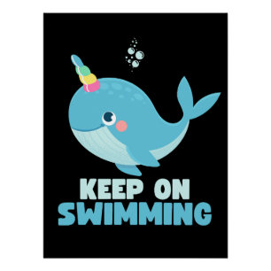 Keep on Swimming Kawaii Whale Poster