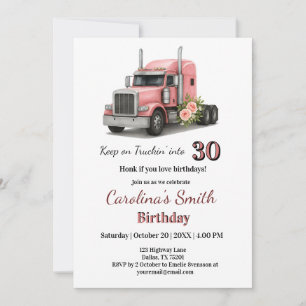 Keep on Truckin’ Birthday Female Truck Driver Invitation