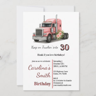 Keep on Truckin’ Birthday Female Truck Driver Invitation