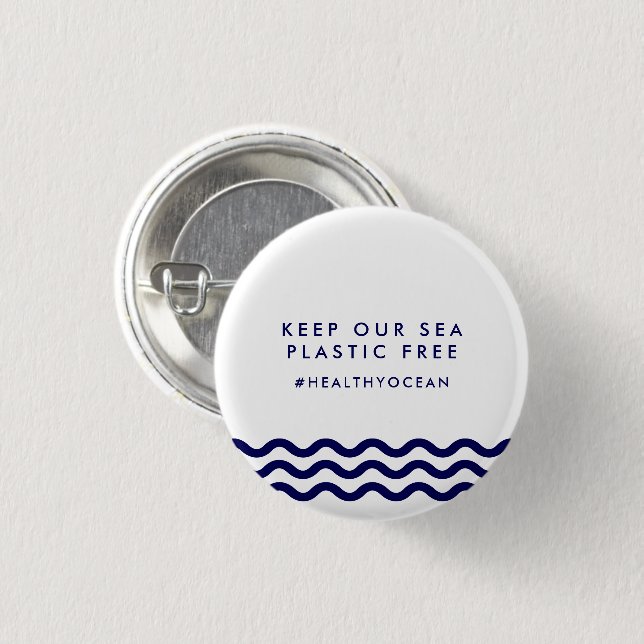 Keep Our Sea Plastic Free Ocean Nautical Waves 1 Inch Round Button (Front & Back)