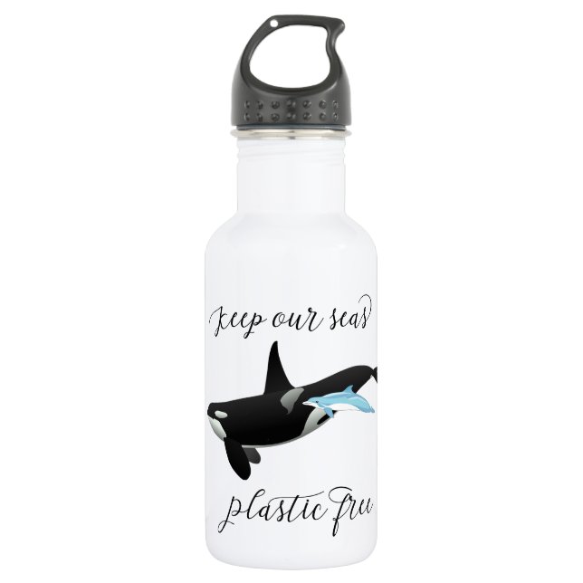 Keep Our Seas Plastic Free Orca Dolphin Ocean 532 Ml Water Bottle (Front)