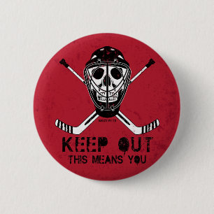 Keep Out Hockey Goalie Flare Pinback 2 Inch Round Button