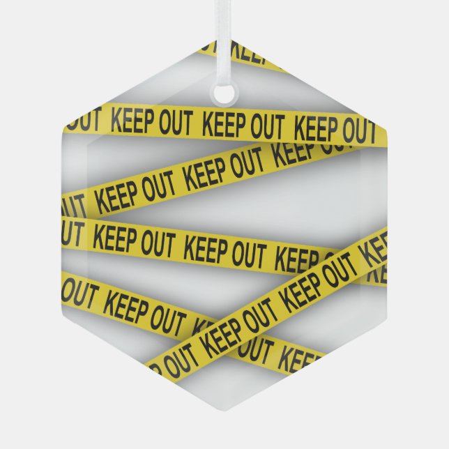 Keep out stay away do not cross police tape 3d glass ornament (Front)