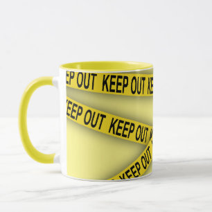 Keep out stay away do not cross police tape mug