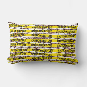 Keep Out! Yellow Tape and Barbed Wire Lumbar Pillow