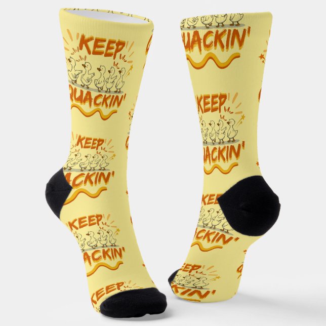 Keep Quackin' (Dancing) Funny Duck Pun Socks (Angled)