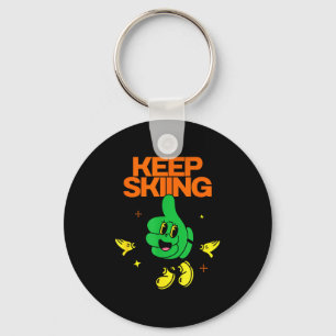 Keep skiing, thumbs up, mountain slope winter keychain