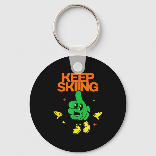 Keep skiing, thumbs up, mountain slope winter keychain (Front)