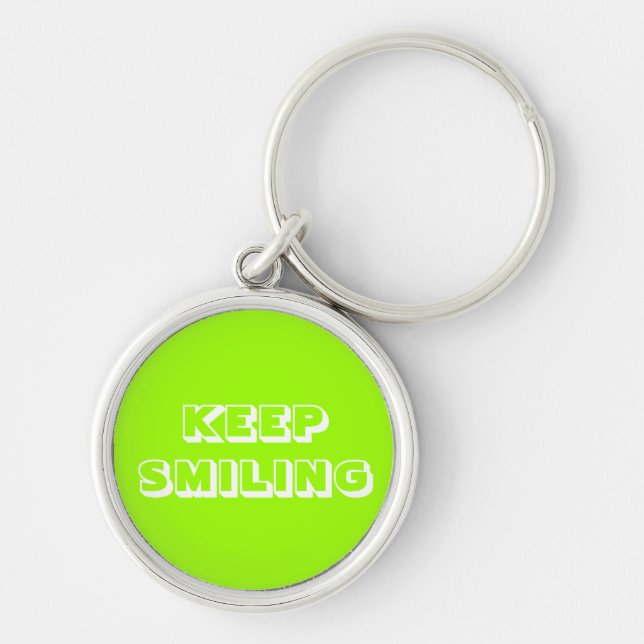 Keep Smiling, chartreuse green white  Keychain (Front)