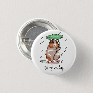 Keep Smiling Happy Guinea Pig Enjoying The Rain 1 Inch Round Button