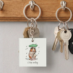Keep Smiling Happy Guinea Pig Enjoying The Rain Keychain