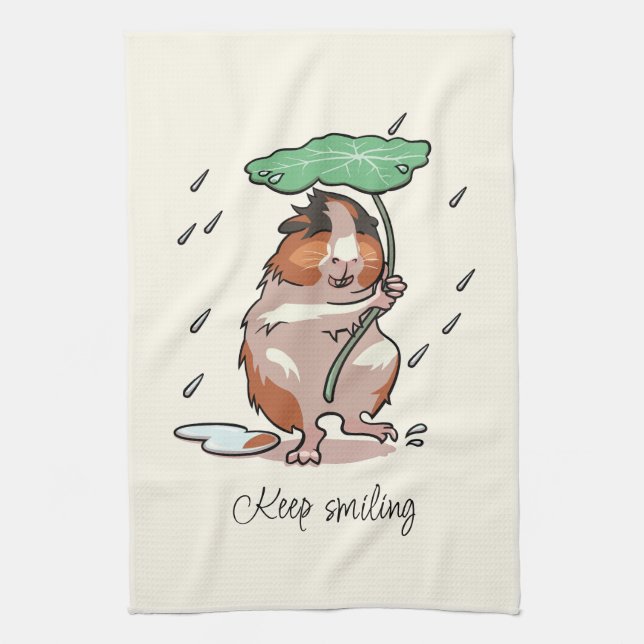 Keep Smiling Happy Guinea Pig Enjoying The Rain Kitchen Towel (Vertical)