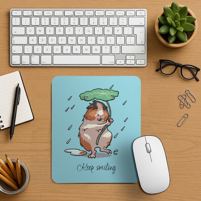 Keep Smiling Happy Guinea Pig Enjoying The Rain Mouse Pad (Creator Uploaded)