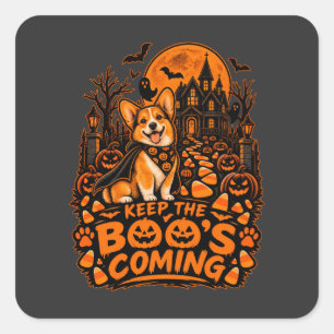Keep The Boos Coming Corgi Halloween Pumpkin Candy Square Sticker