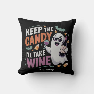 Keep the Candy, I’ll Take the Wine Funny Halloween Throw Pillow