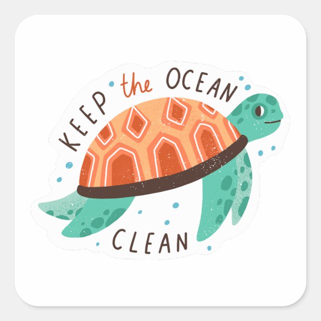 Keep the ocean clean square sticker (Front)