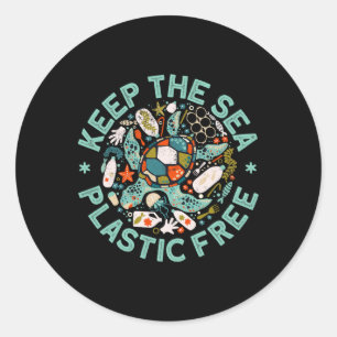 Keep The Sea Plastic Free Save Turtles Ocean Conse Classic Round Sticker