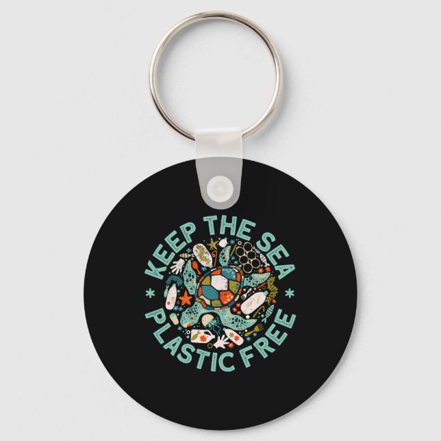 Keep The Sea Plastic Free Save Turtles Ocean Conse Keychain (Front)
