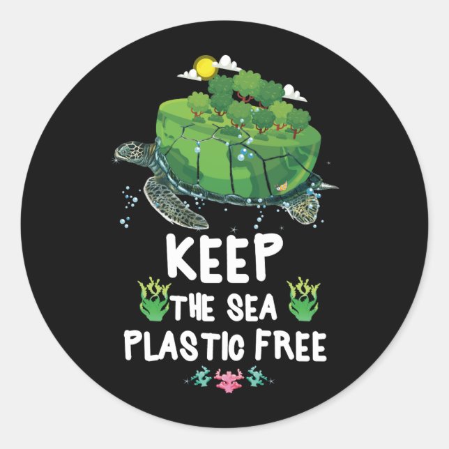 Keep The Sea Plastic Free Turtle Save Earth Classic Round Sticker (Front)