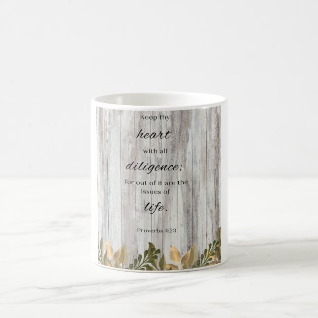 Keep Thy  Heart Wood Flower Bible Verse Coffee Mug (Center)