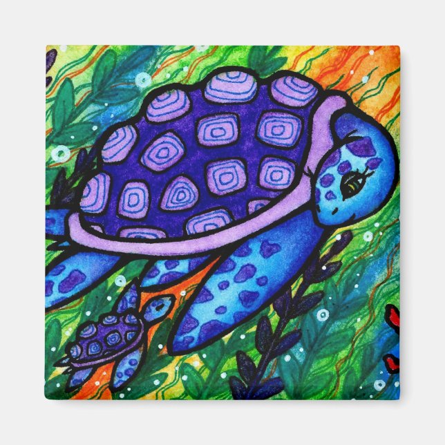 "Keep Up!" Sea Turtle and Baby Magnet (Front)