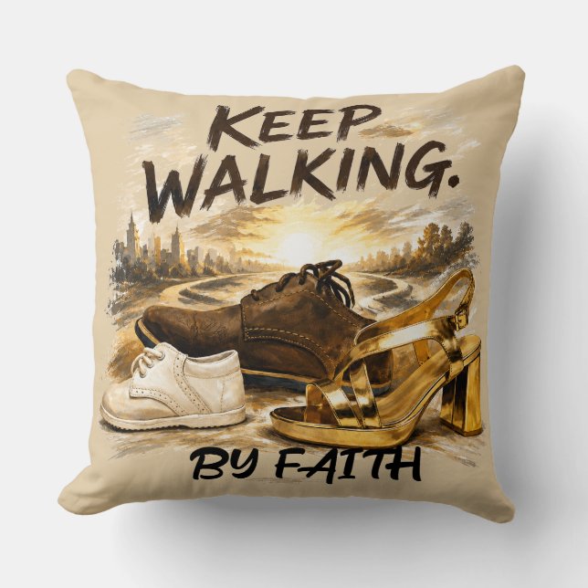 KEEP WALKING – BY FAITH THROW PILLOW (Front)