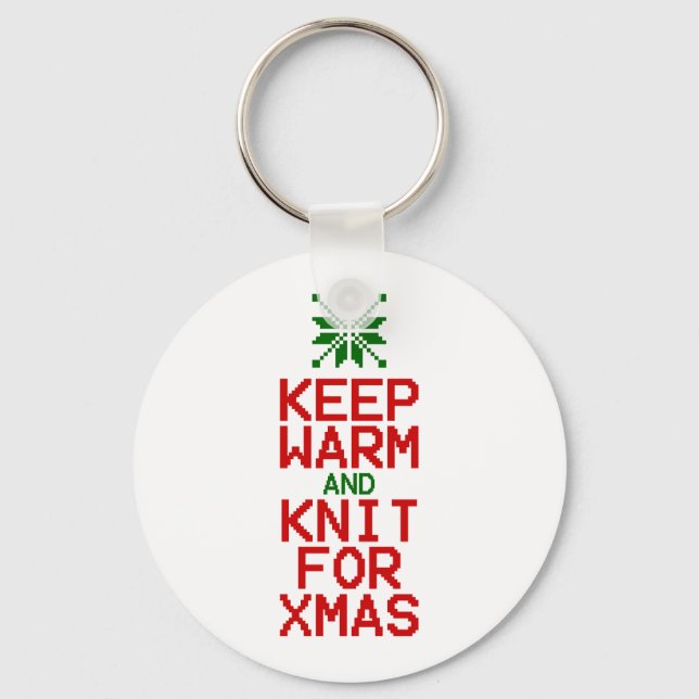 Keep Warm and Knit for Xmas Keychain (Front)