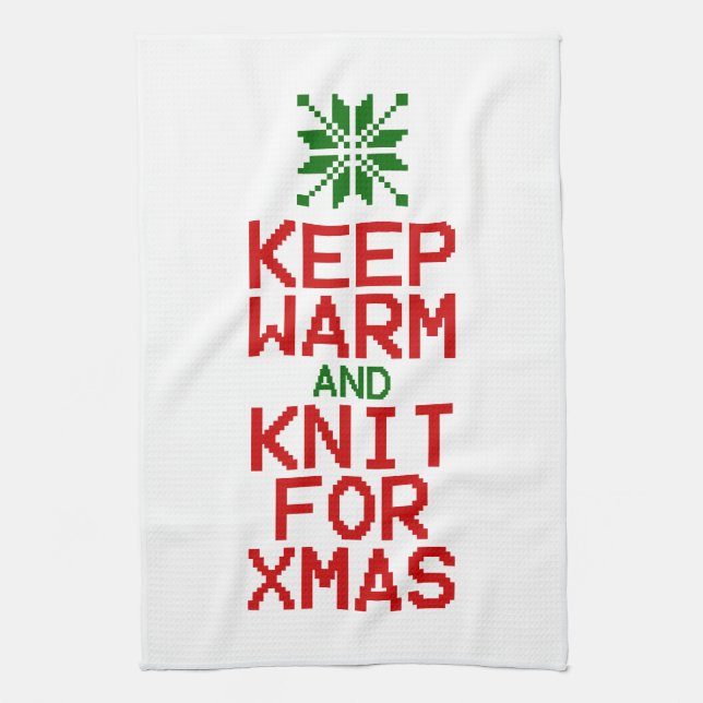 Keep Warm and Knit for Xmas Kitchen Towel (Vertical)