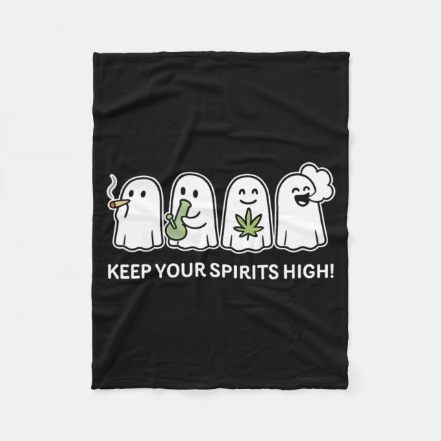 Keep Your Spirits High Ghost Smoking Halloween Fleece Blanket (Front)