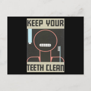 Keep your teeth clean vintage poster postcard