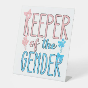 Keeper Of Gender Reveal Boy Girl Pink Blue Pedestal Sign