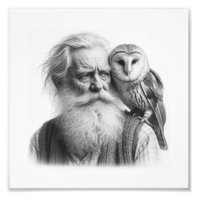 Keeper of Secrets: Old Man with Barn Owl Wall Art (Front)