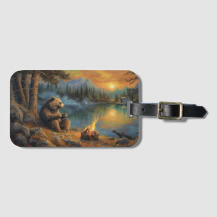 Keeper of the Autumn Flame Grizzly Bear Campfire Luggage Tag
