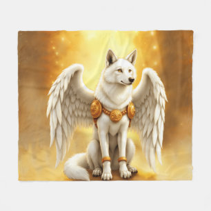 Keeper of the Dawn – The White Winged Wolf. Fleece Blanket