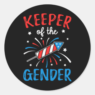 Keeper Of The Gender Reveal Funny 4th Of July Ba  Classic Round Sticker