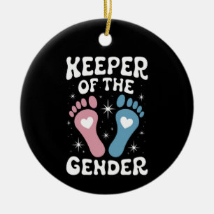Keeper Of The Gender Reveal Party Boy Girl Family Ceramic Ornament