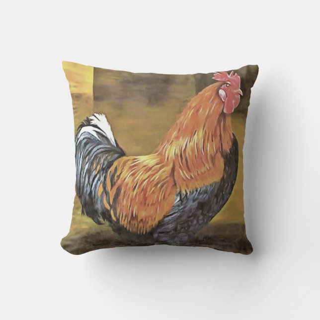 Keeping Chickens Farmyard Rooster Art  Throw Pillow (Front)
