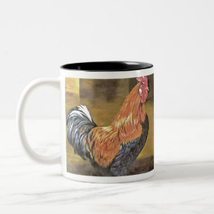 Keeping Chickens Farmyard Rooster Art  Two-Tone Coffee Mug