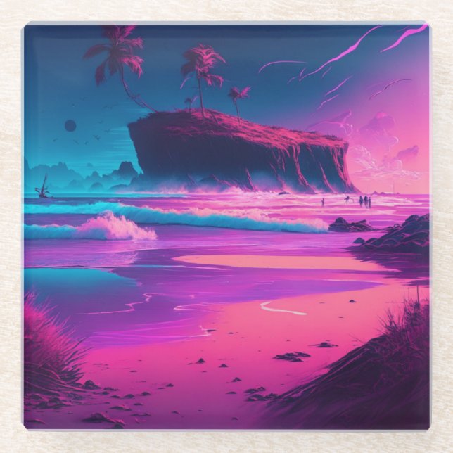 Keeping in Touch | Pink Ocean Waves Glass Coaster (Front)