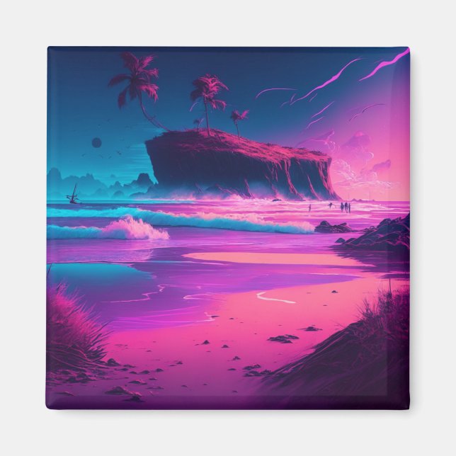 Keeping in Touch | Pink Ocean Waves Magnet (Front)