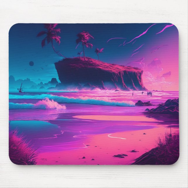 Keeping in Touch | Pink Ocean Waves Mouse Pad (Front)