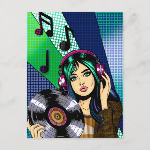 Keeping in touch   Pop Art Girl with Record Postcard